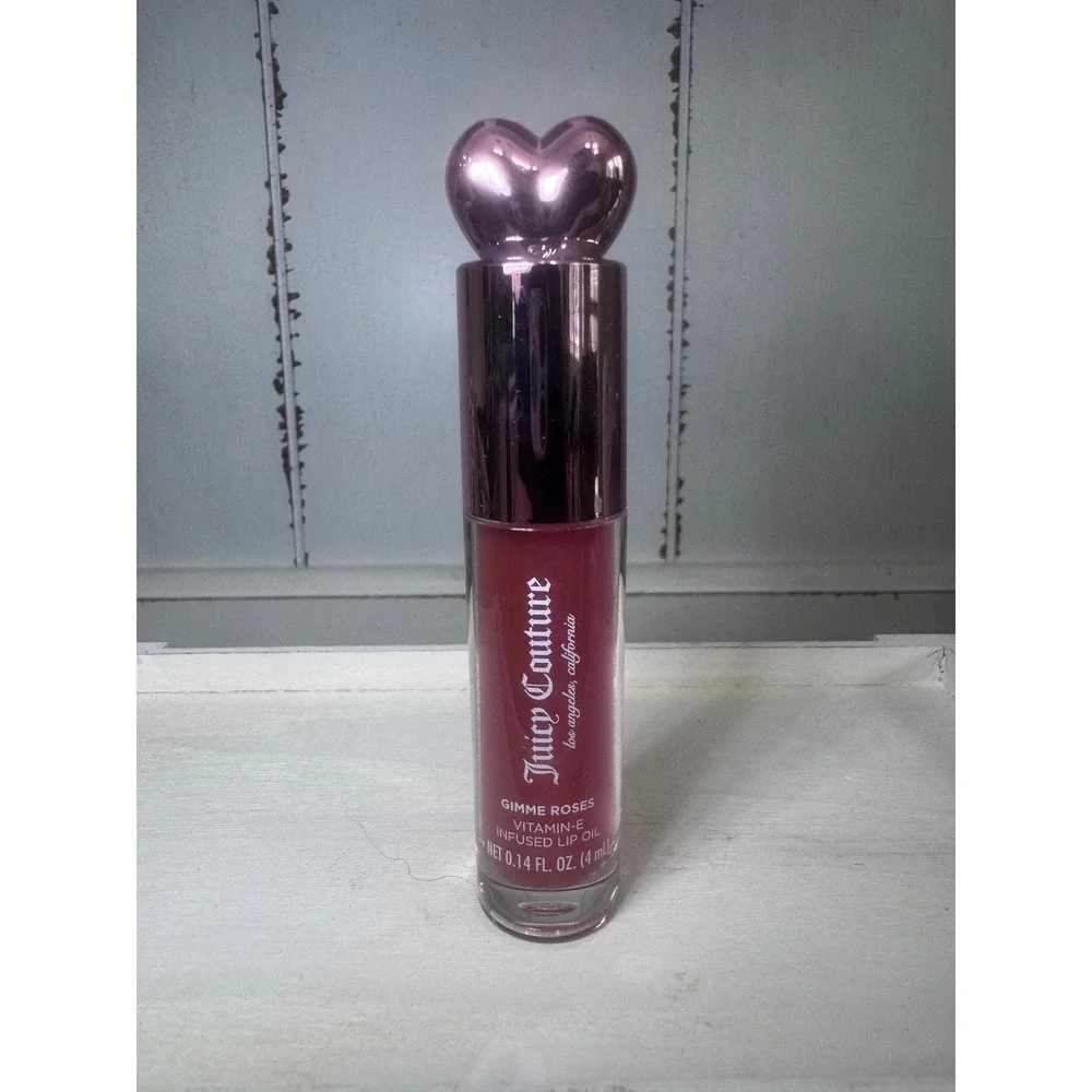 Juicy Couture Gimme Roses Vitamin-E Infused Lip Oil 0.14 fl oz Heart Cap Pink